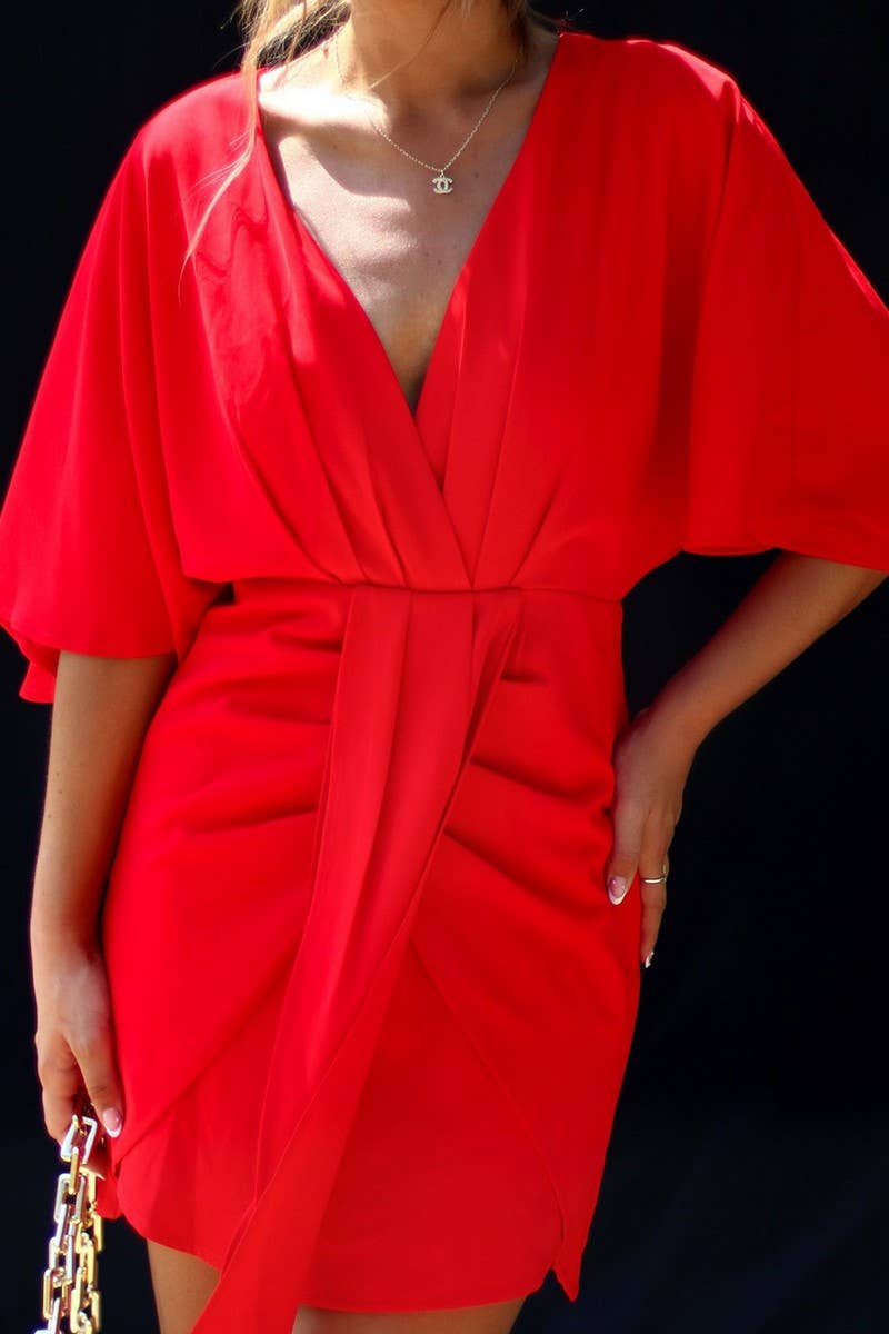 CWDSD8123_SOLID COLOR ELEGANT ASYMMETRIC SLIM FIT DRESS