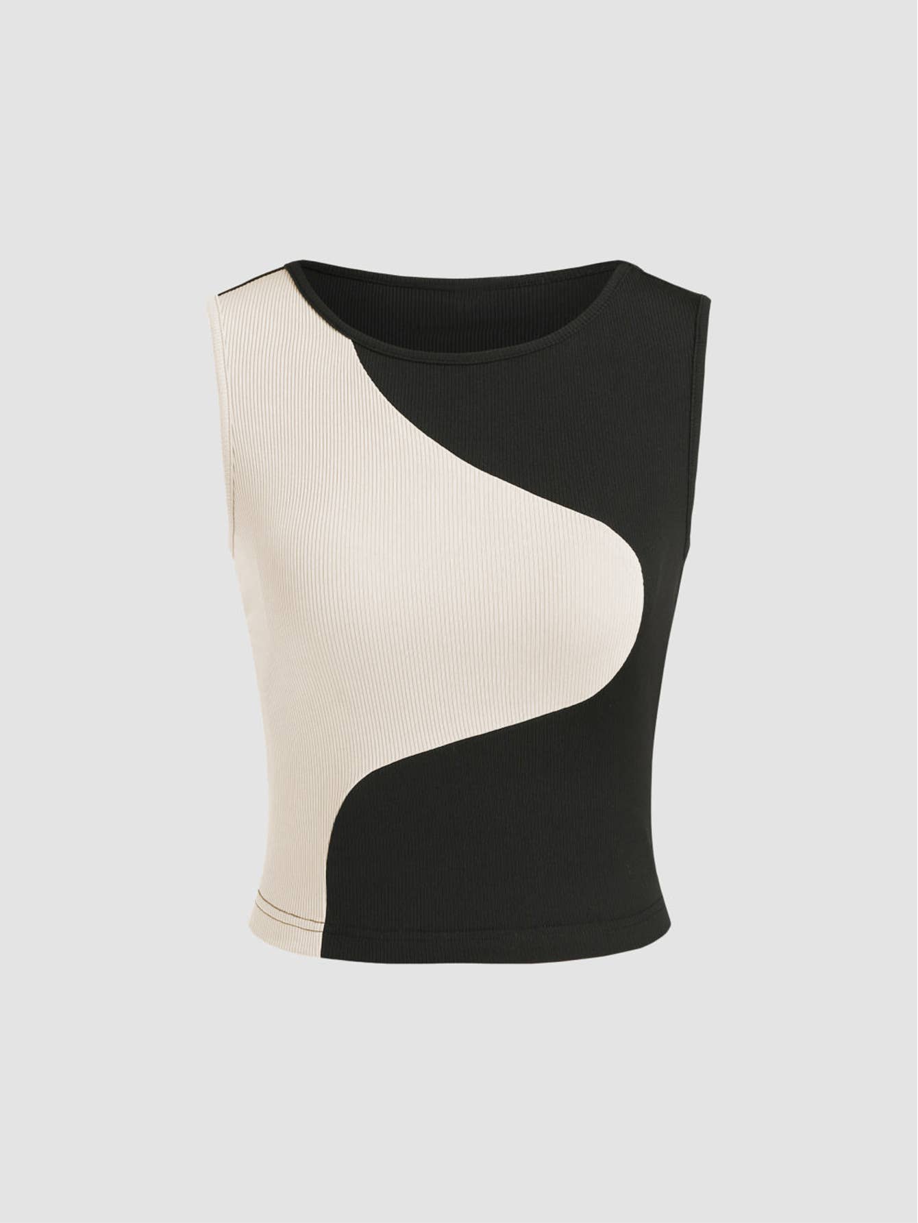 COLOR CONTRAST PATCHWORK PIT STRIP SLIM TOP