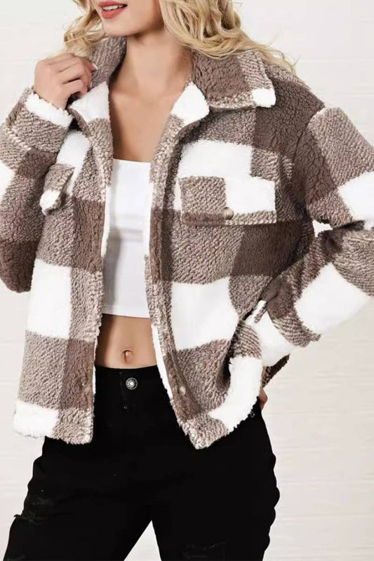 CWOCO1068_WINTER BUTTON-UP PLUSH LONG-SLEEVED COAT