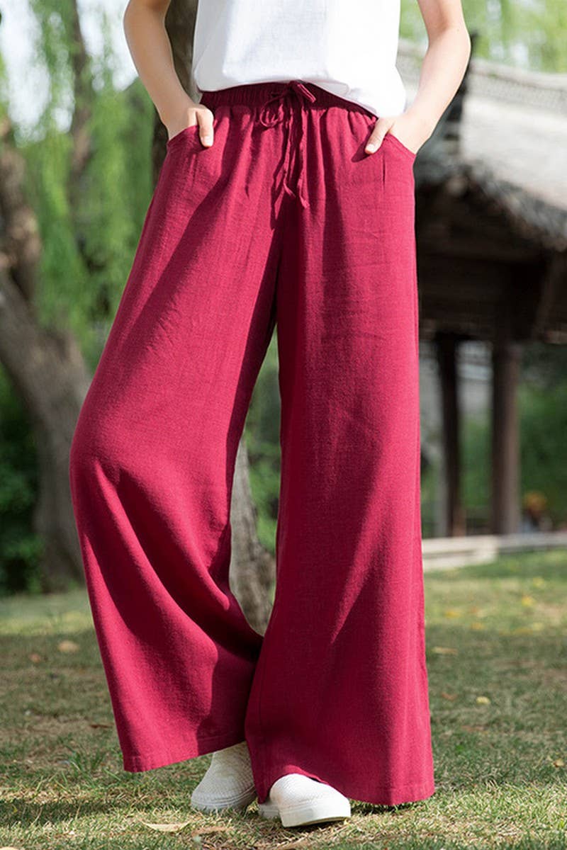 CWBLP1376_COTTON AND LINEN DRAWSTRING WIDE LEG PANTS