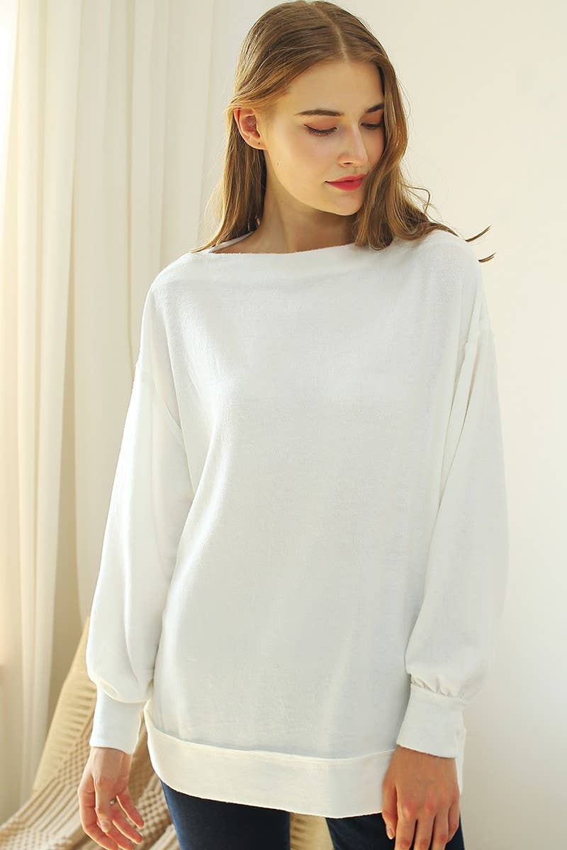 CWTTL1507_ NECK PULLOVER SWEATER KNIT TOP WITH RAW SEAM