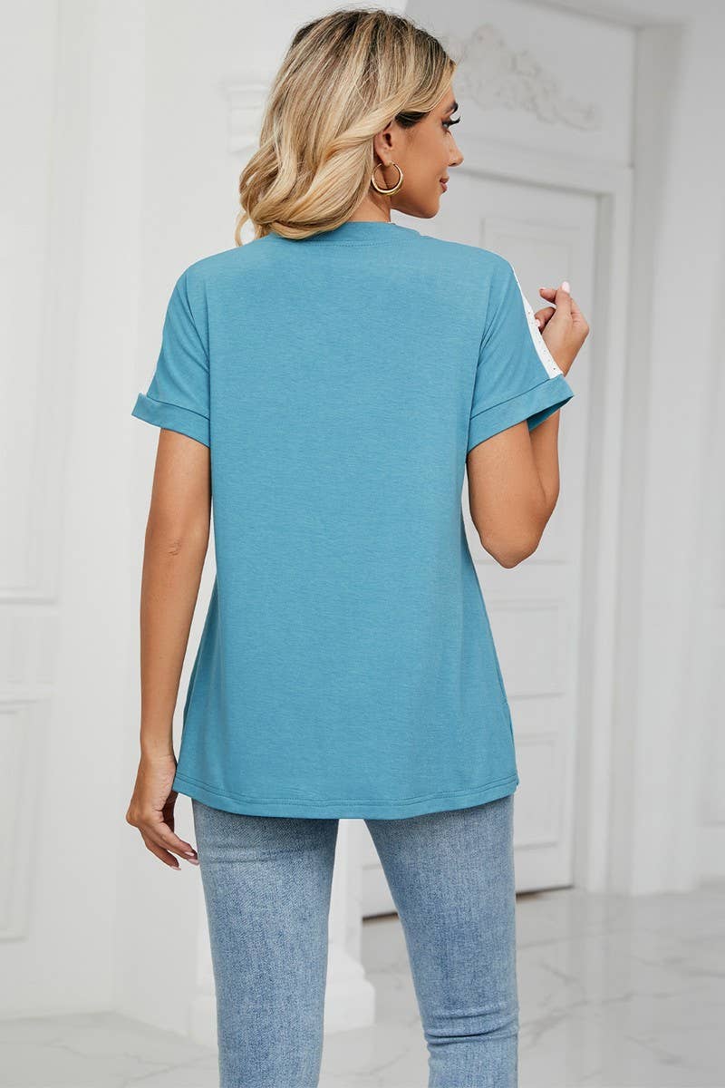 CWTTS0757_V-Neck Shirt Sleeve Top