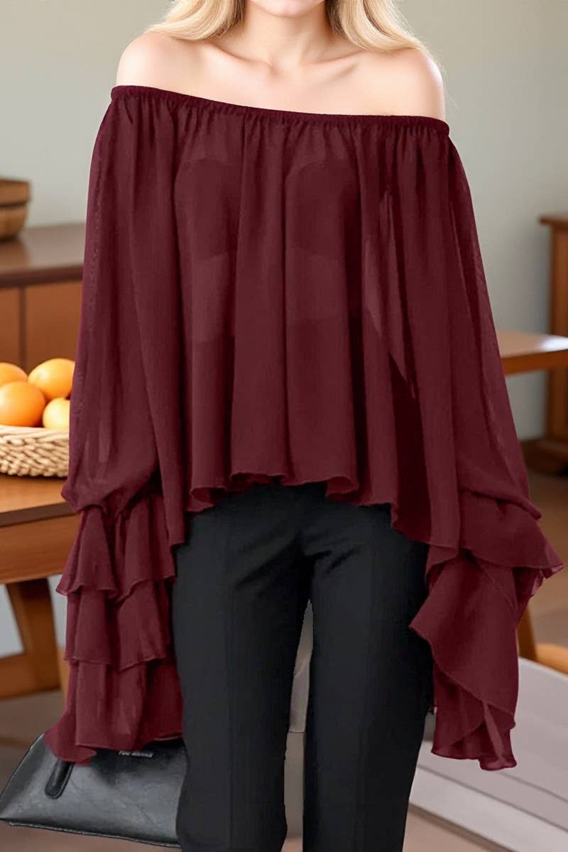 CWTBLL562_LOOSE-FITTING RUFFLED LONG-SLEEVED SHIRT