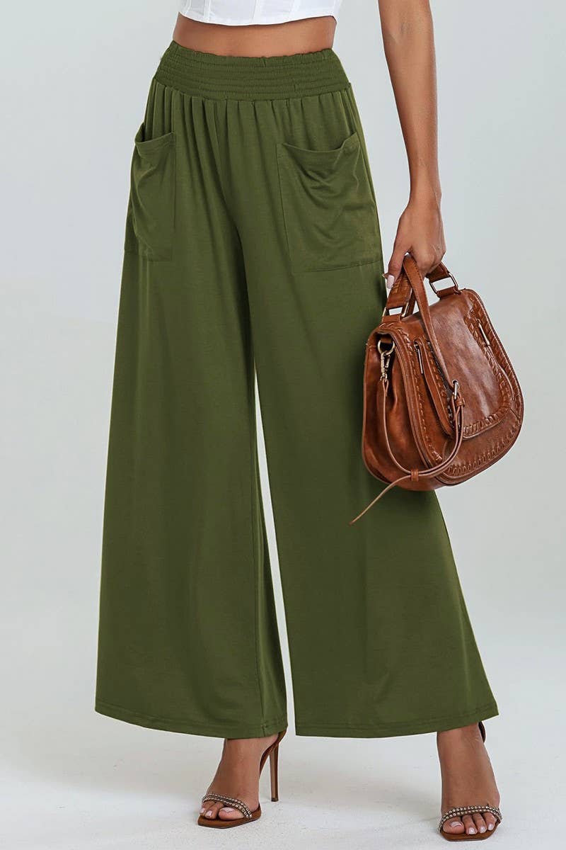 CWBLP1862_SOLID COLOR ELASTIC WAIST LOOSE CASUAL TROUSERS