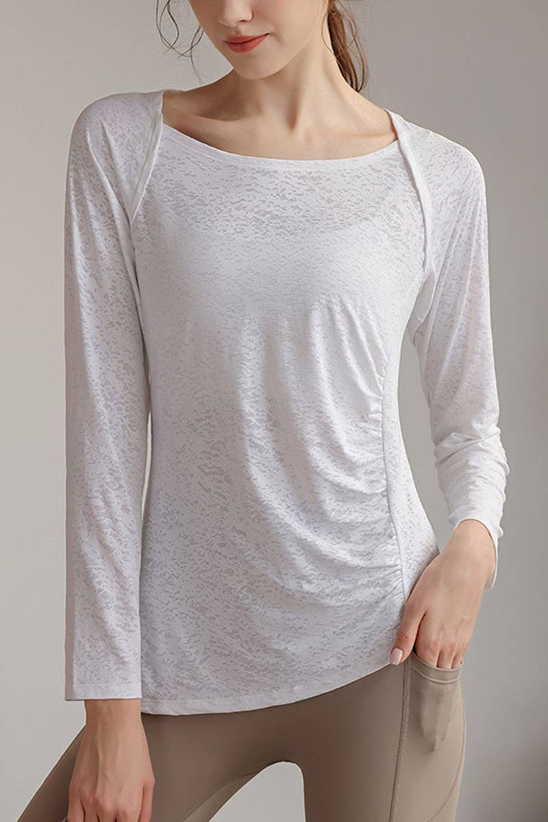 CWTBLL1590_JACQUARD SLIM FIT LONG SLEEVE SPORTS YOGA TOP