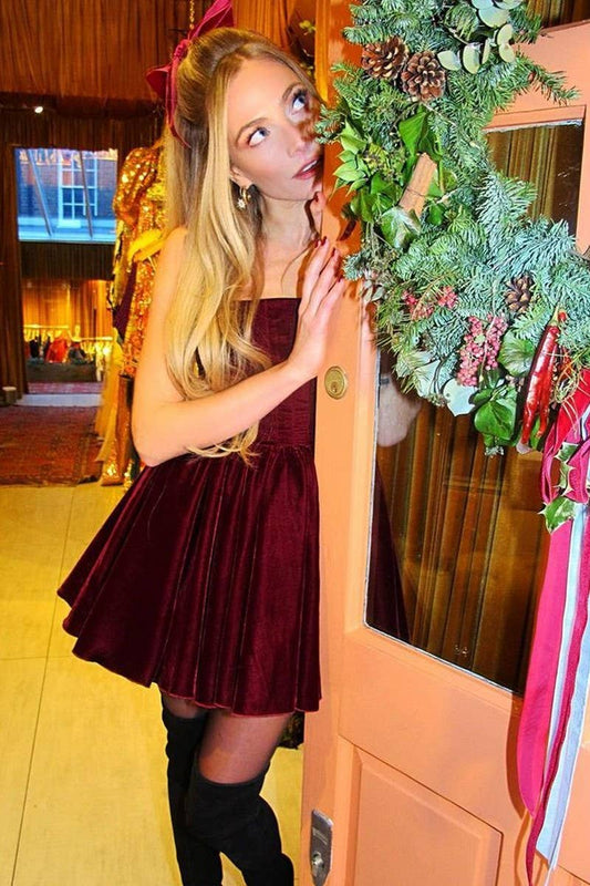 CWDSD8133_VELVET OFF-SHOULDER WAIST TIE PARTY MINI DRESS