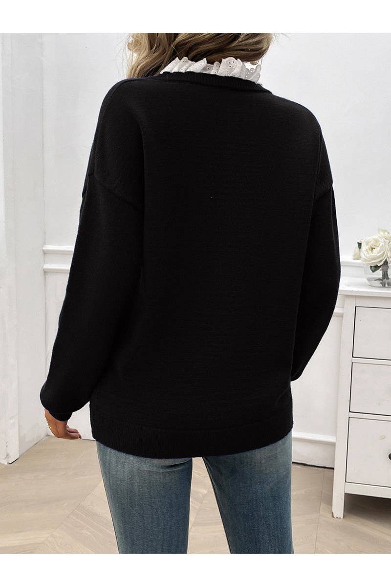 CWOSWL2648_Loose V-Neck Long Sleeved Pullover Sweater