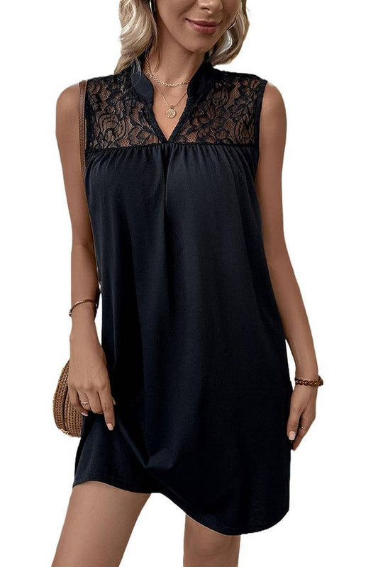 CWDSD4441_BLACK LACE SLEEVELESS DRESS