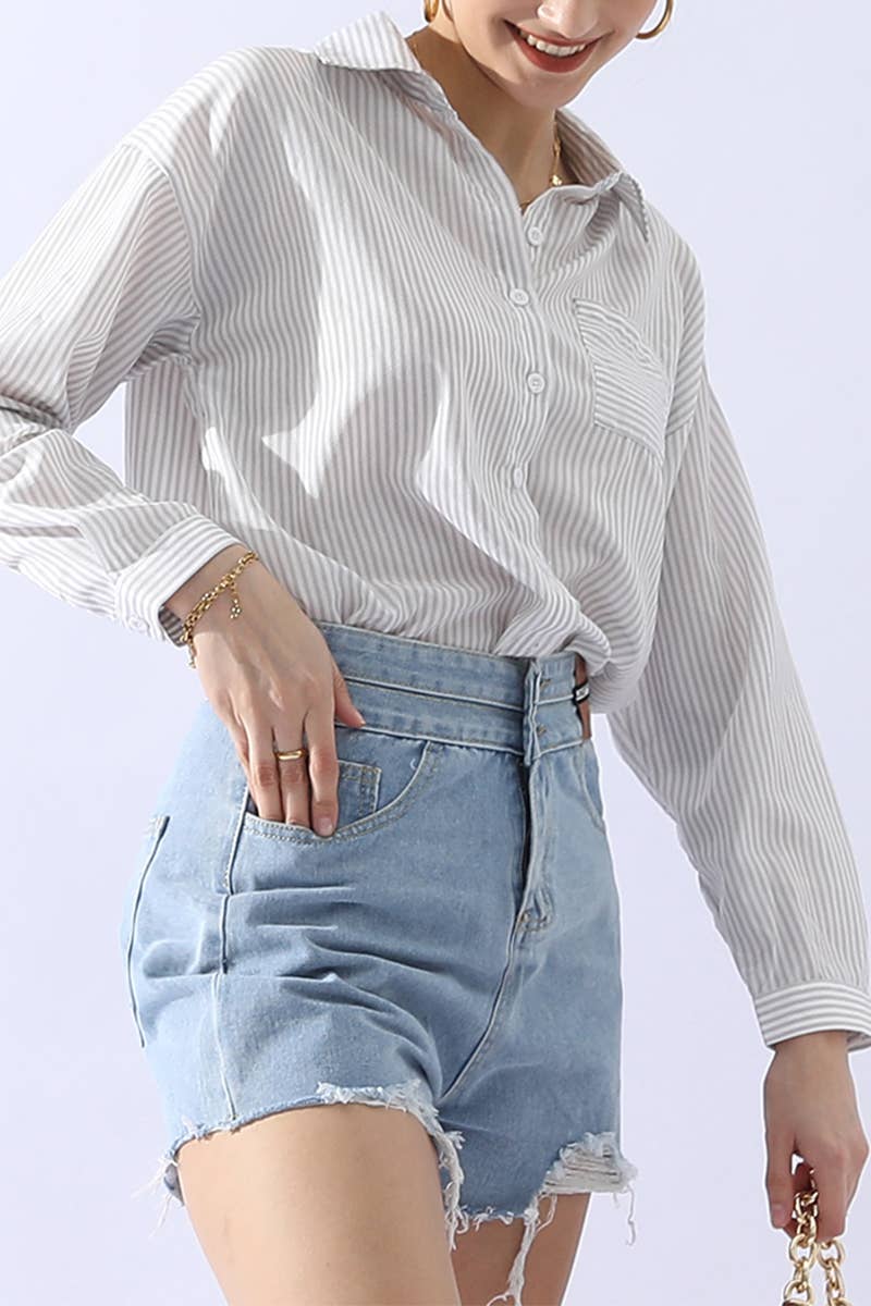 CWTSTL450_VERTICAL STRIPE BUTTON DOWN ONE POCKET SHIRTS