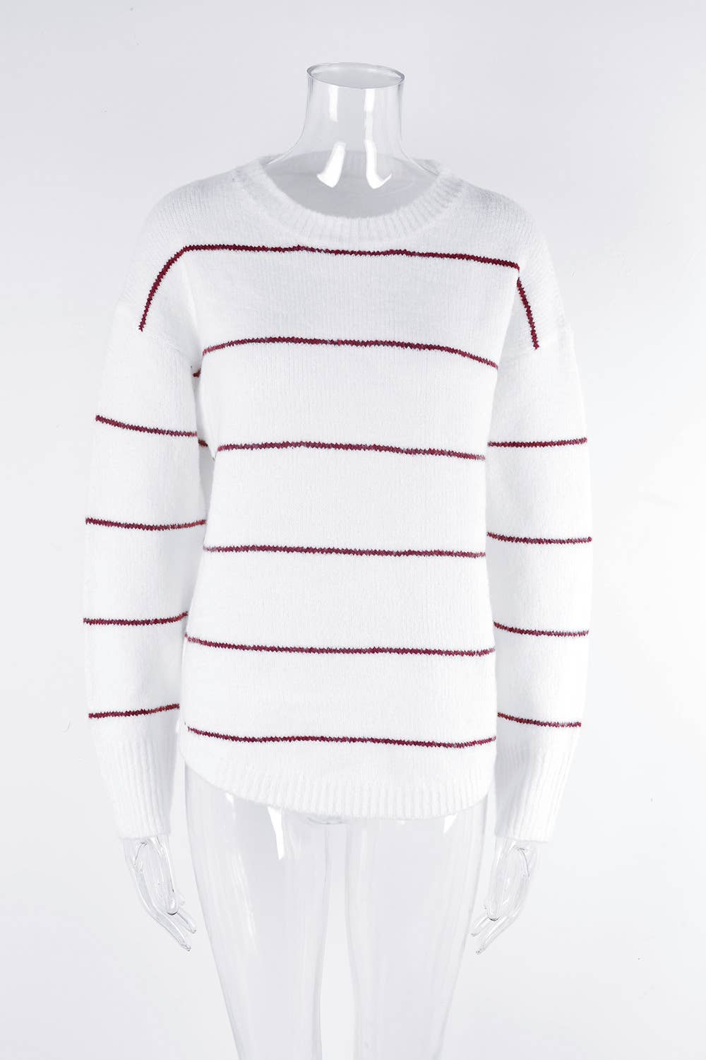 CREW-NECK STRIPED BASIC PULLOVER SWEATER