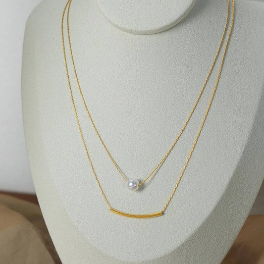 TITANIUM STEEL NECKLACE WITH PEARL PENDANT
