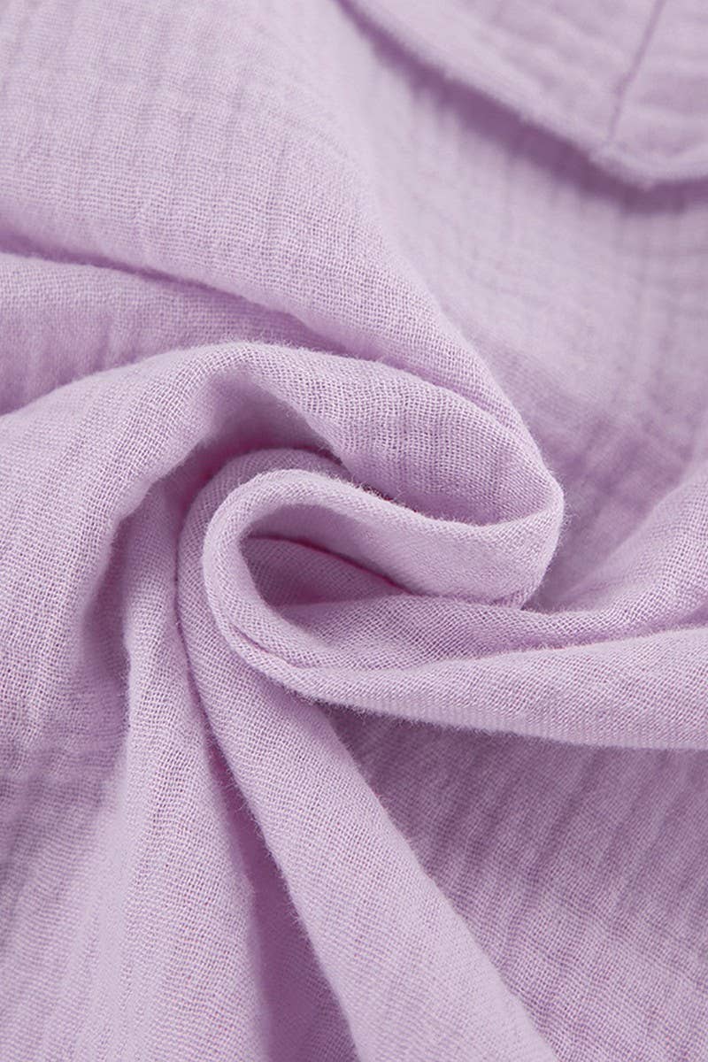 CWSPJ0284_RUFFLED COTTON LONG SLEEVE SHORTS PAJAMA SET