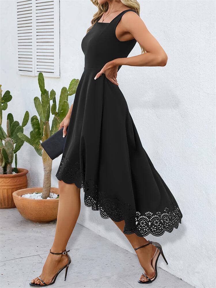 Elegant irregular pendulous burnt-out vest dress