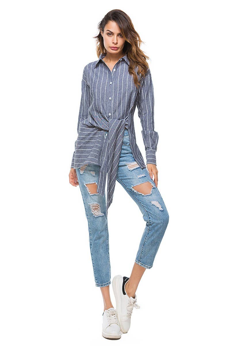 CWTSTL0853_Button Down Cable Long Sleeve Striped Shirts