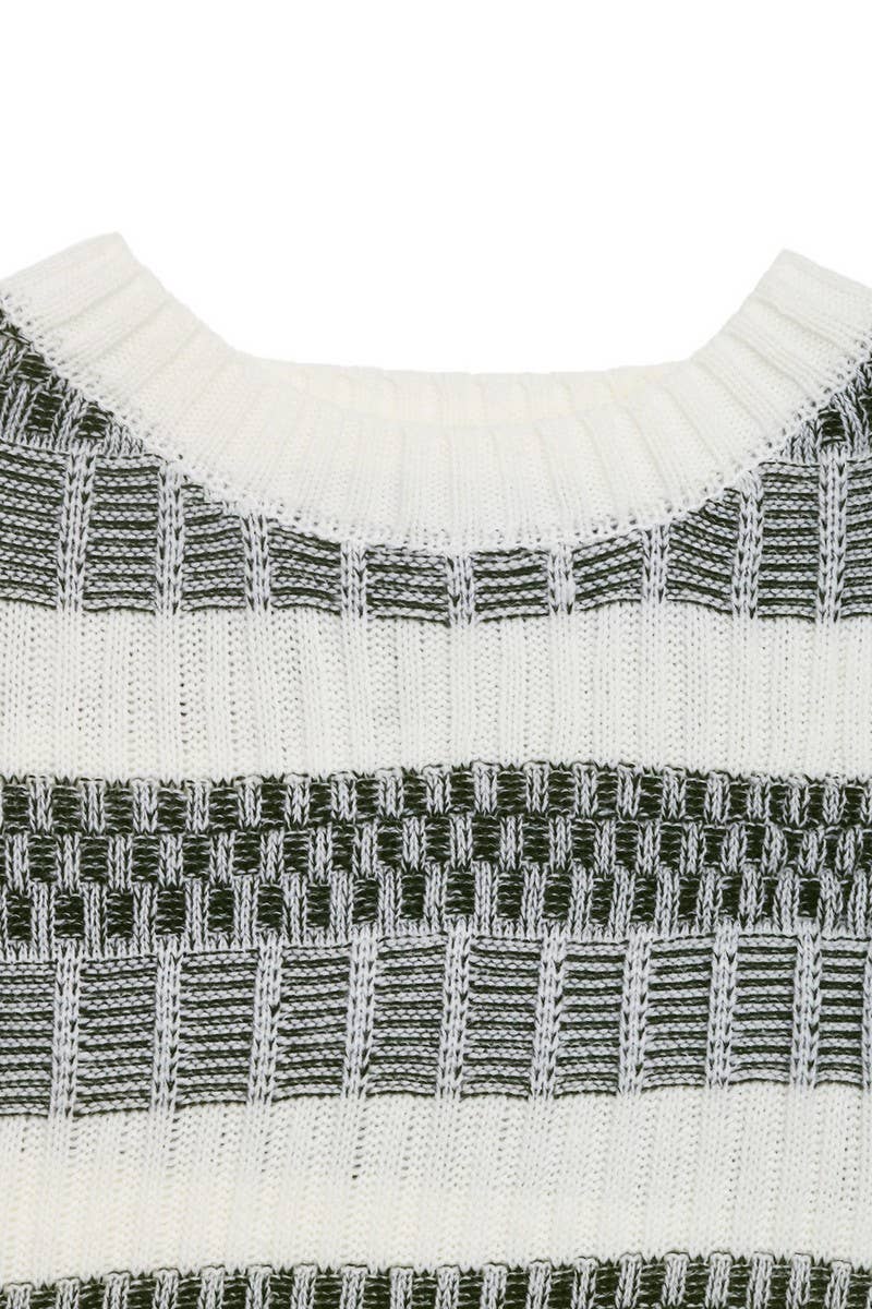 CWOSWL5167_CASUAL STRIPED CONTRAST CREW NECK KNIT SWEATER