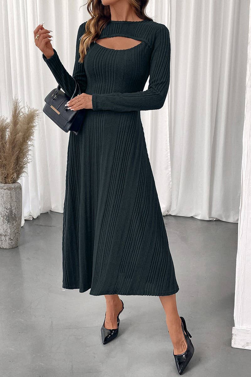 CWDMD01039_SEXY CUTOUT CREW NECK SOLID BODYCON DRESS