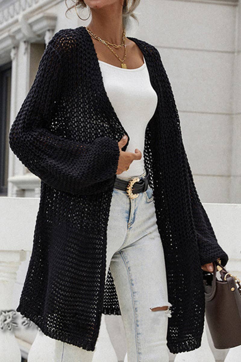 CWOCAL379 Casual Open Front Crochet Cardigan Sweater