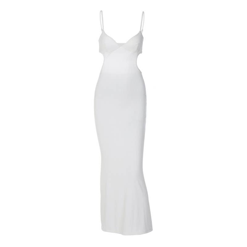 A backless cutout halter dress with a slim fit