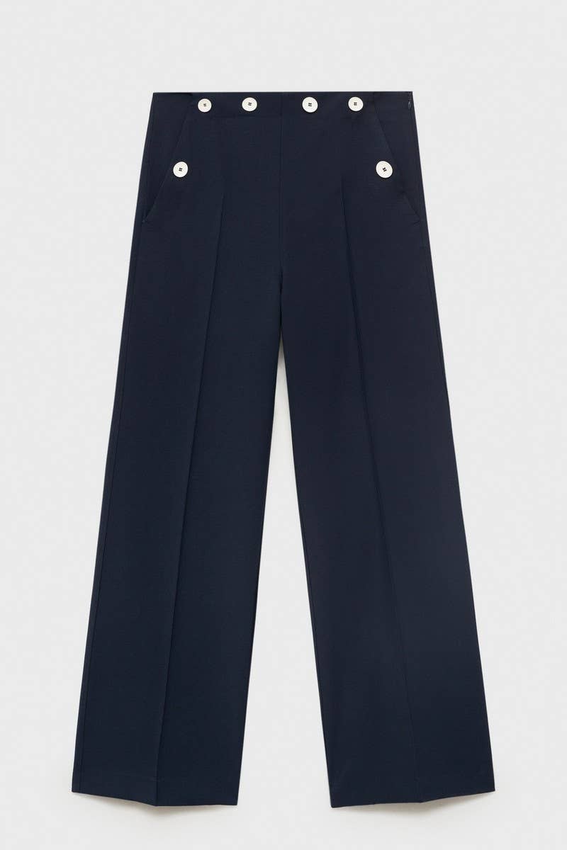 CWBLP2190_BUTTON SIDE ZIP FLARED STRAIGHT LEG PANTS