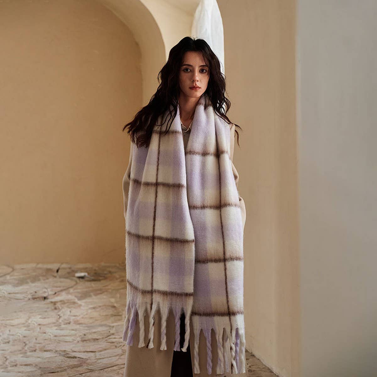Designer Soft Plaid Faux Cashmere Scarf for Winter