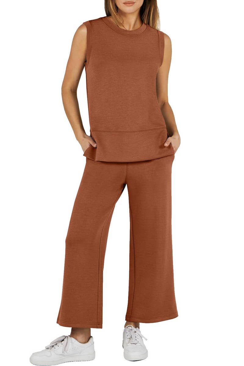 CWSTB1989_SLEEVELESS ROUND NECK STRAIGHT LEG PANTS SET