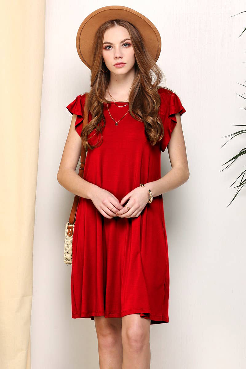 CWDSD10369_RUFFLE DETAILED PRINCESS SEAM DRESS