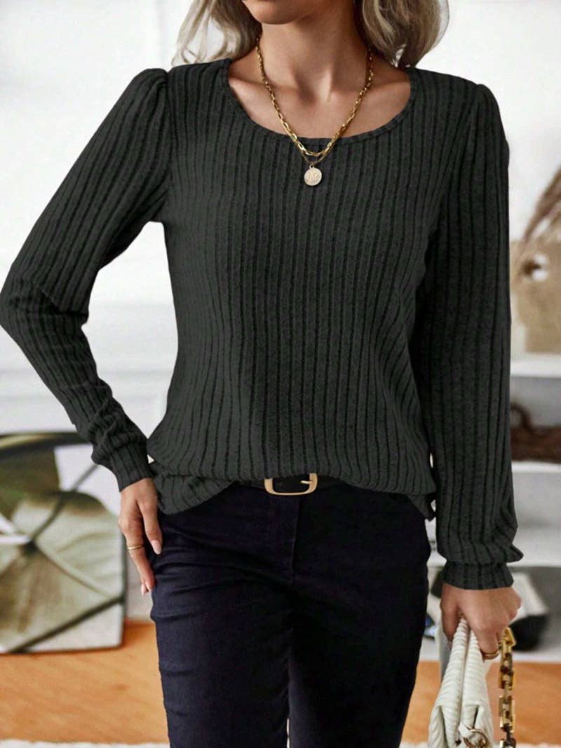 CASUAL SOLID COLOR V-NECK PIT STRIPE SWEATER