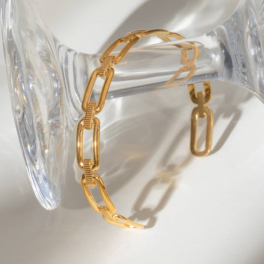 Classic 18K Gold Steel Open Split Cuff Bracelet