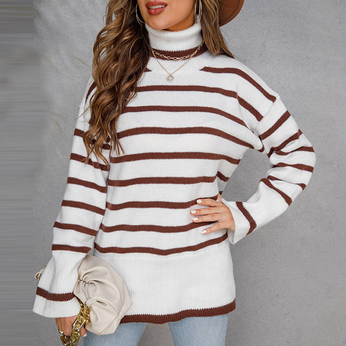CREW-NECK COTTON STRIPED SWEATER FOR WOMEN