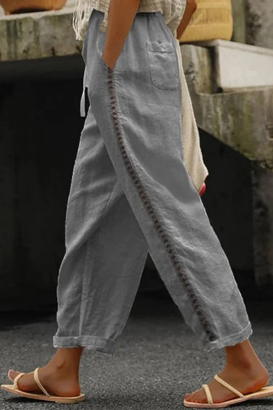 CASUAL LACE CUTOUT PATCHWORK NINER PANTS