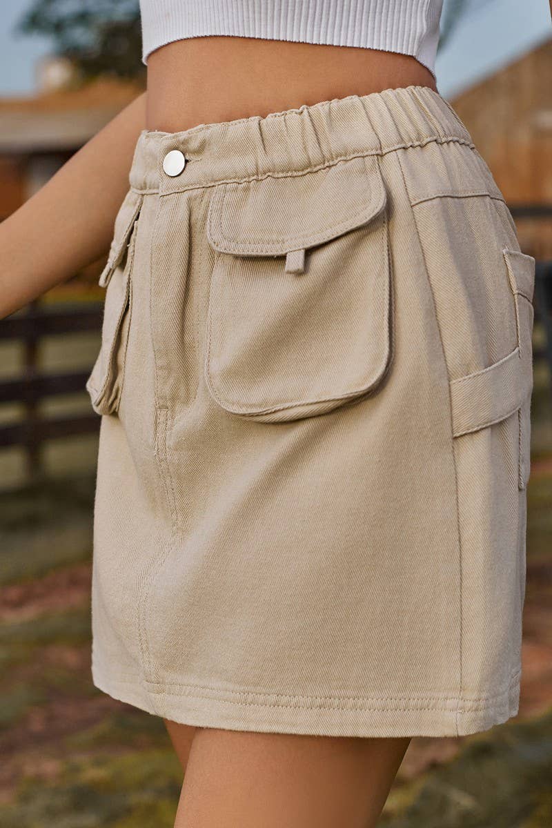 CWJSK00233_WASHED ELASTIC WAIST DENIM MINI SKIRT