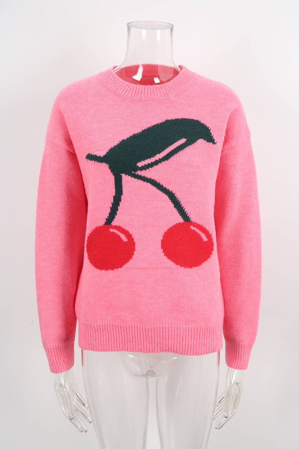 Cherry jacquard Valentine's Day knitted sweater