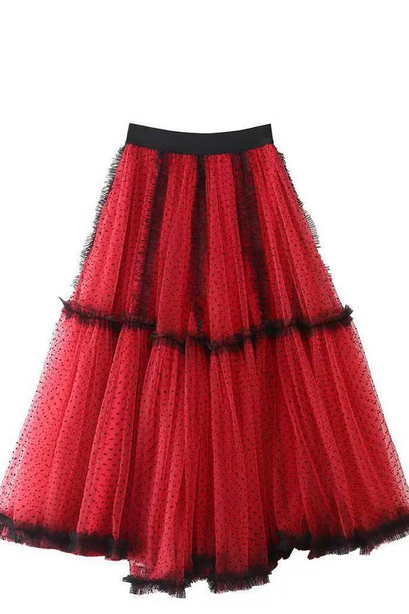 CWBMS0448_POLKA DOT MESH A-LINE MIDI SKIRT WITH TIERS