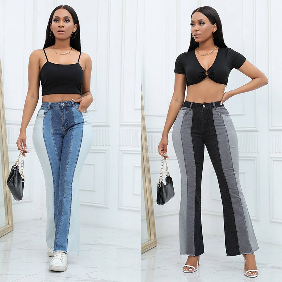 WOMENS WIDE LEG FLARED PANTS SLIM FIT JEANS_CWJP0170