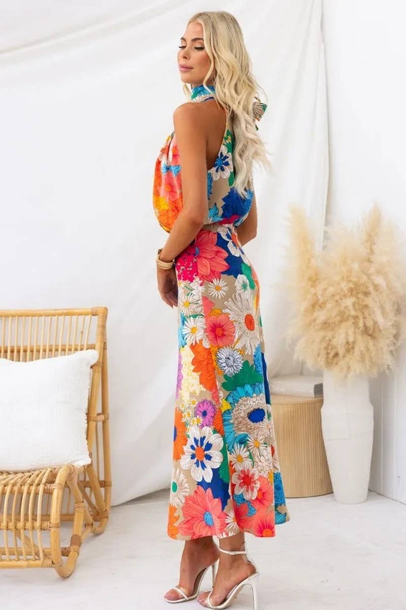 CWDHL0564_PRINTED SLEEVELESS HALTERNECK MAXI DRESS