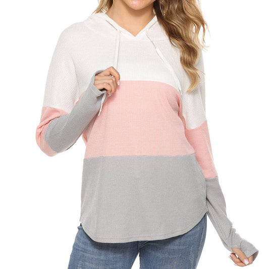 CASUAL LONG SLEEVE KNITTED COLOR MATCHING HOODIE