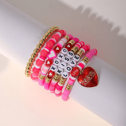 POLYMER CLAY HEART PENDANT LETTER BRACELET SET_CWMM3522