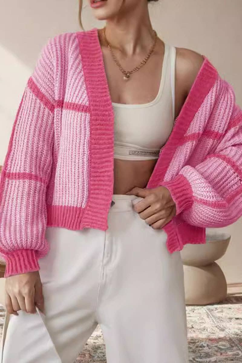 Cardigan color patchwork striped loose cardigan coat