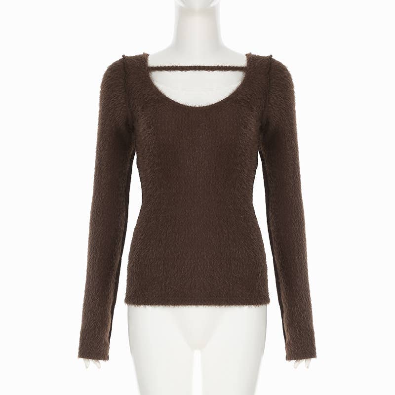 CREW-NECK COLOR MATCHING FAKE TWO KNITTED BOTTOMS