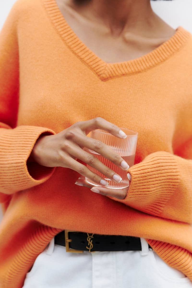 CWOSWL6632_SOLID COLOR V-NECK LONG-SLEEVED SWEATER