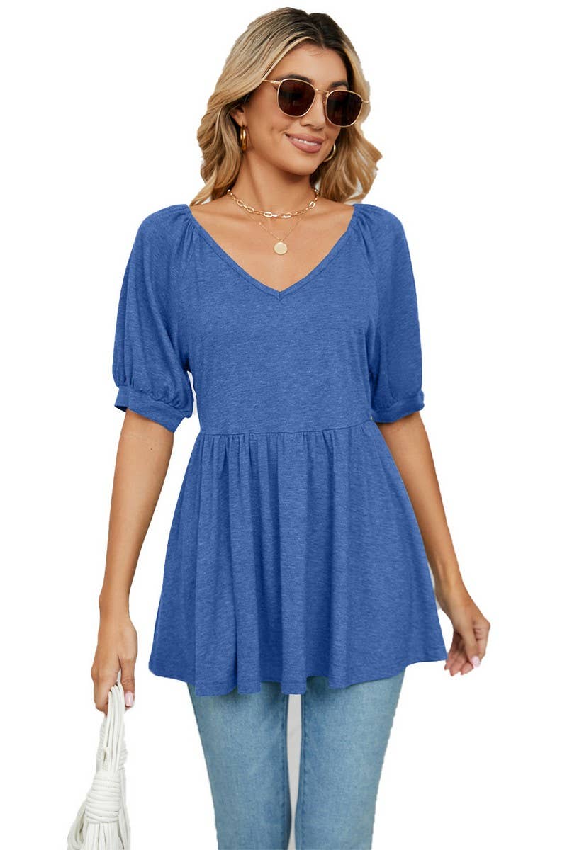 CWTTS0753_V-Neck Shirt Sleeve Top