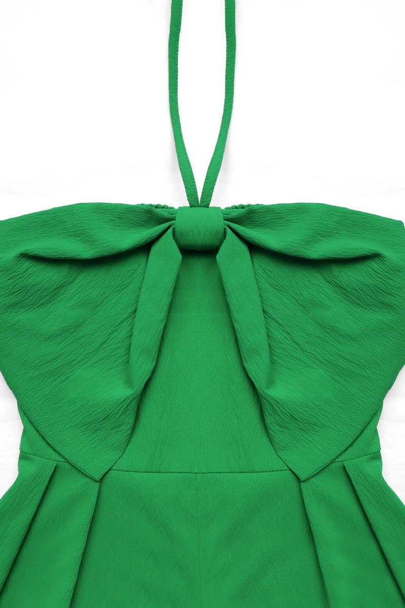 CWSJS1543_SOLID COLOR BOW TIE HALTER ROMPER