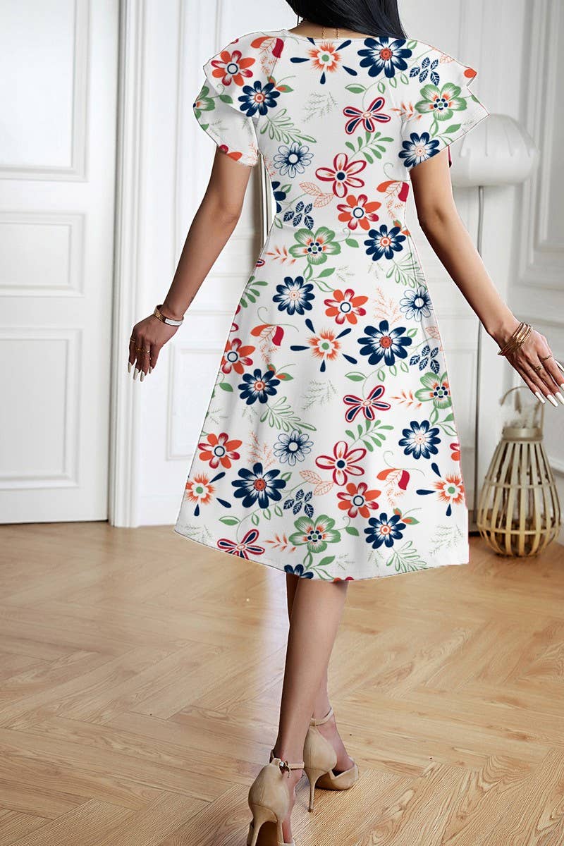 CWDMD5869_SOLID ELEGANT V-NECK SHORT SLEEVE MIDI DRESS