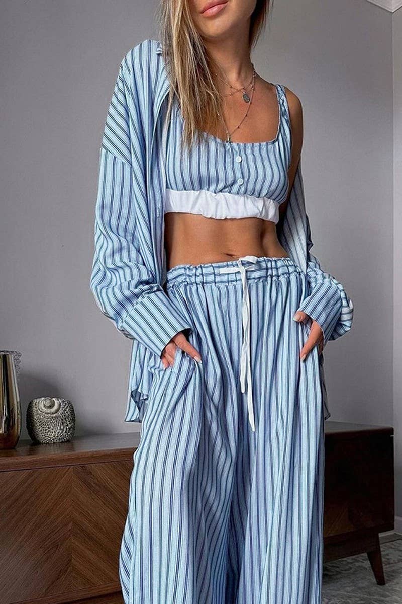 CWSPJ0339_PRINTED STRIPED PAJAMAS THREE-PIECE SET