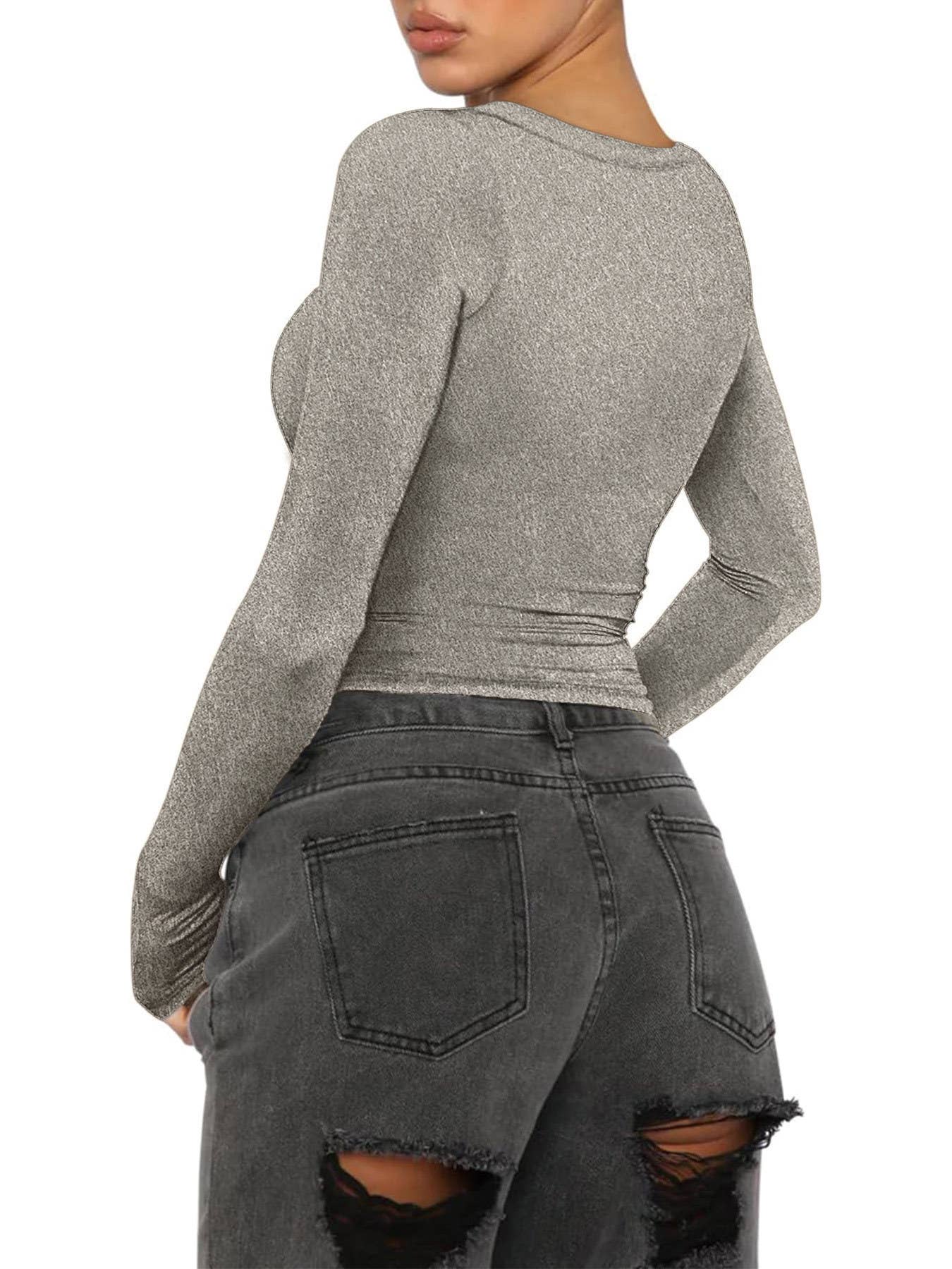 Button casual slimming knitted crop top T-shirt