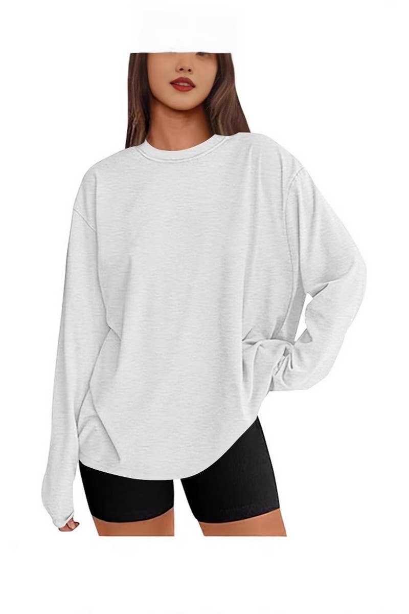 CWTBLL3997_LOOSE FIT SOLID COLOR LONG SLEEVE CREWNECK TEE