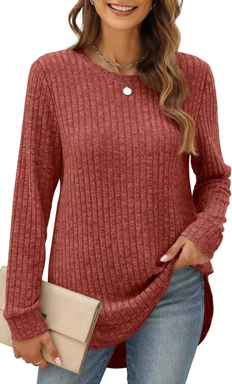 CWTTL1243_Crew Neck Pullover Casual Long Sleeve Top