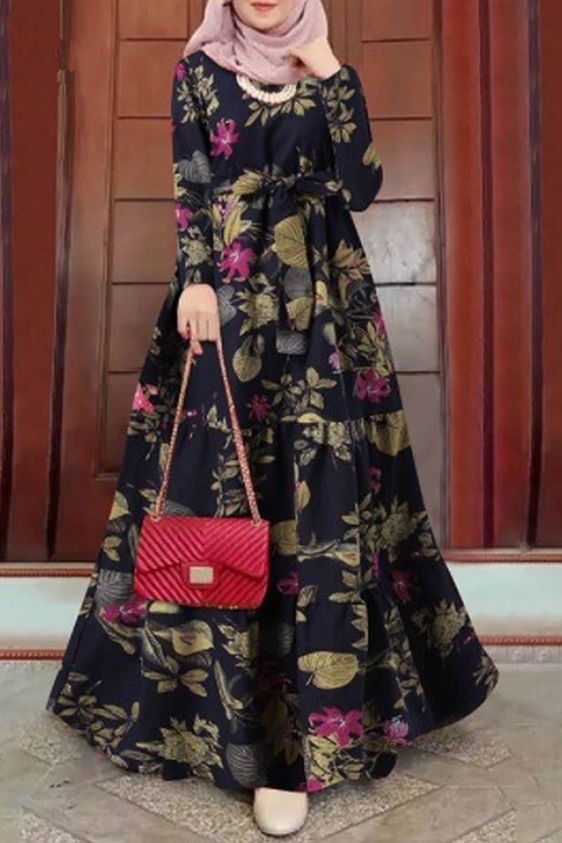 CWDMD3269_MUSLIM LONG SLEEVE PRINTED LOOSE DRESS