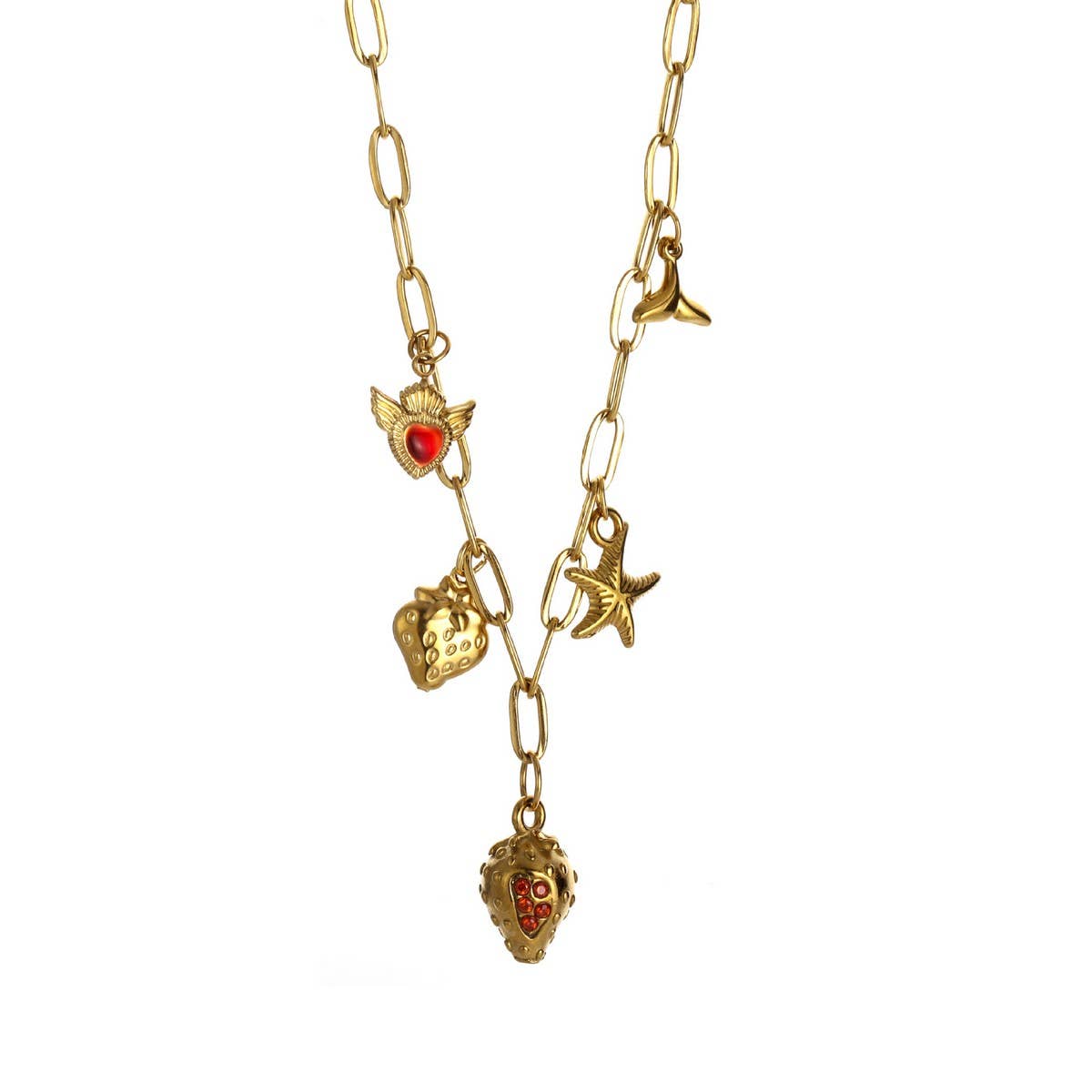 Original Steel Flower Necklace with Strawberry_CWMM8854