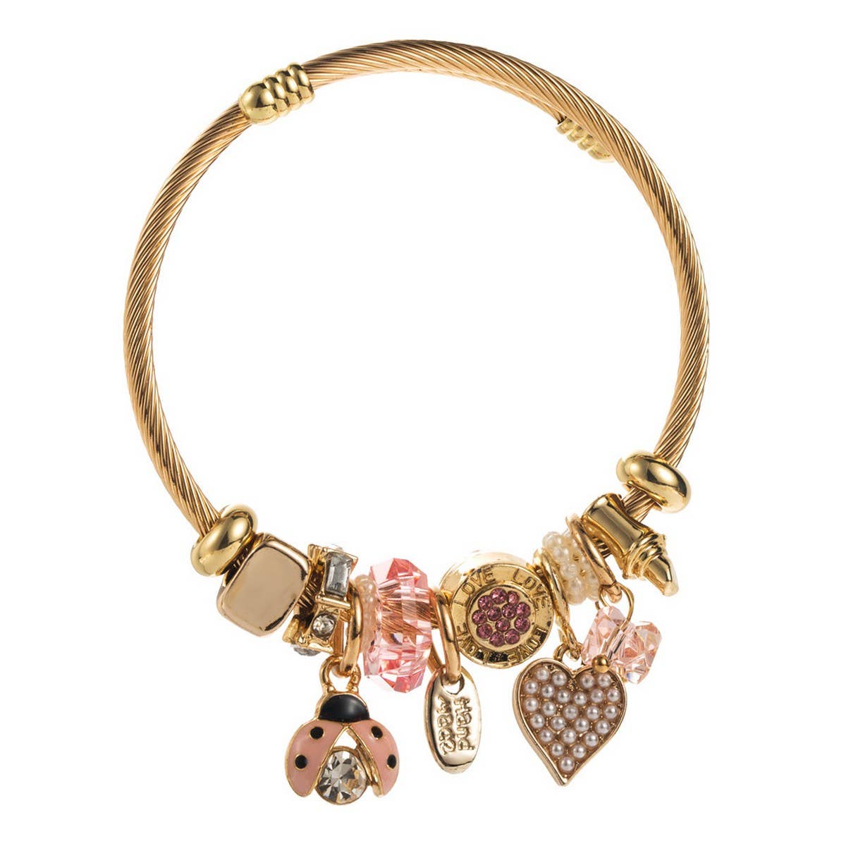 Stainless Steel Charm Bracelet with Beads_CWMM8619